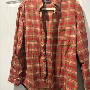 Lands' End Men's Red & Tan Plaid Button-Down Shirt (Vintage)
